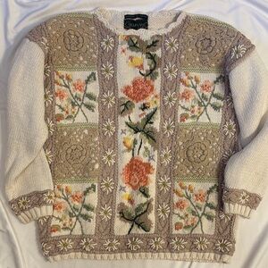 Vintage Cullinane Floral Handknit Grandma Sweater